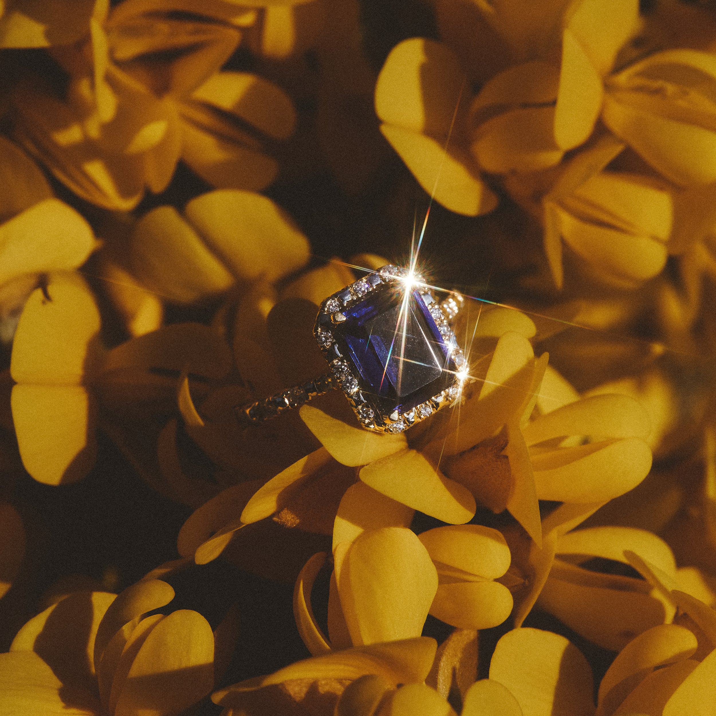 Astra 1.90ct Lab Sapphire Halo Shoulder Set Octagon Cut Ring in 18K Gold Vermeil